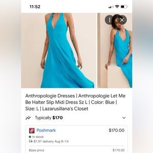 New with tags Let Me Be Anthropologie satin blue halter midi dress